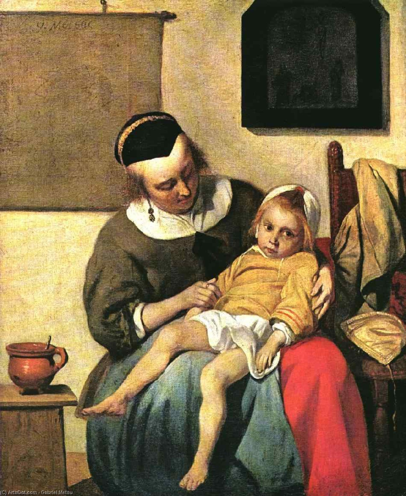 Wikioo.org - The Encyclopedia of Fine Arts - Painting, Artwork by Gabriel Metsu - The sick child, kunstmuseum, amsterdam
