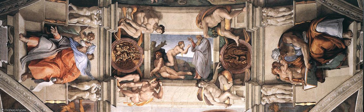 WikiOO.org - Encyclopedia of Fine Arts - Lukisan, Artwork Michelangelo Buonarroti - Ceiling of the Sistine Chapel detail2