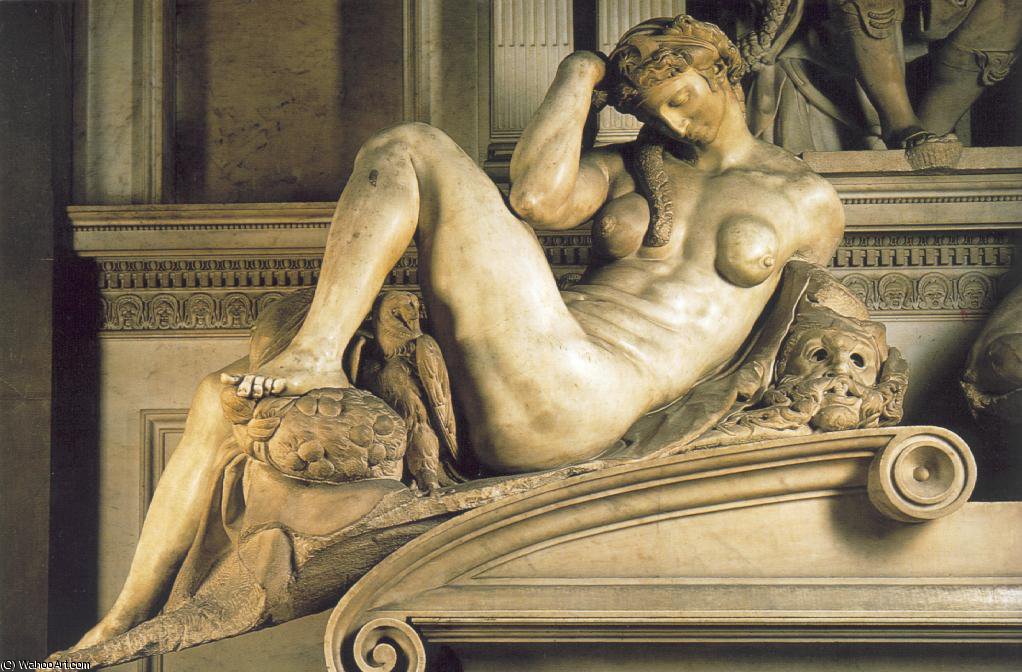 Wikioo.org - The Encyclopedia of Fine Arts - Painting, Artwork by Michelangelo Buonarroti - Tomb of Giuliano de - Medici detail Night