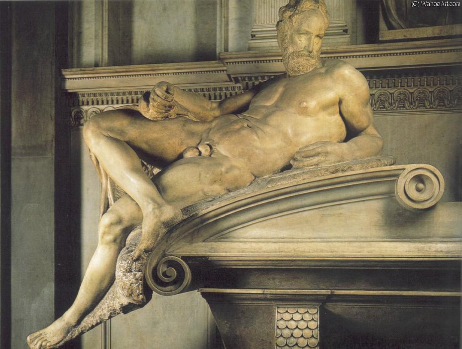 WikiOO.org - Енциклопедія образотворчого мистецтва - Живопис, Картини
 Michelangelo Buonarroti - Tomb of Lorenzo de - Medici detail Twilight
