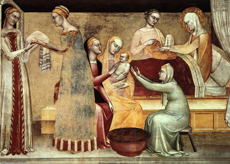 WikiOO.org - Güzel Sanatlar Ansiklopedisi - Resim, Resimler Giovanni Da Milano - The birth of the virgin, 1365, Rinuccini