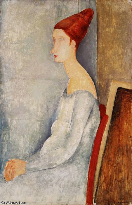WikiOO.org – 美術百科全書 - 繪畫，作品 Amedeo Modigliani - 珍妮 Hbuterne 坐在 在配置文件 , 巴恩斯 f