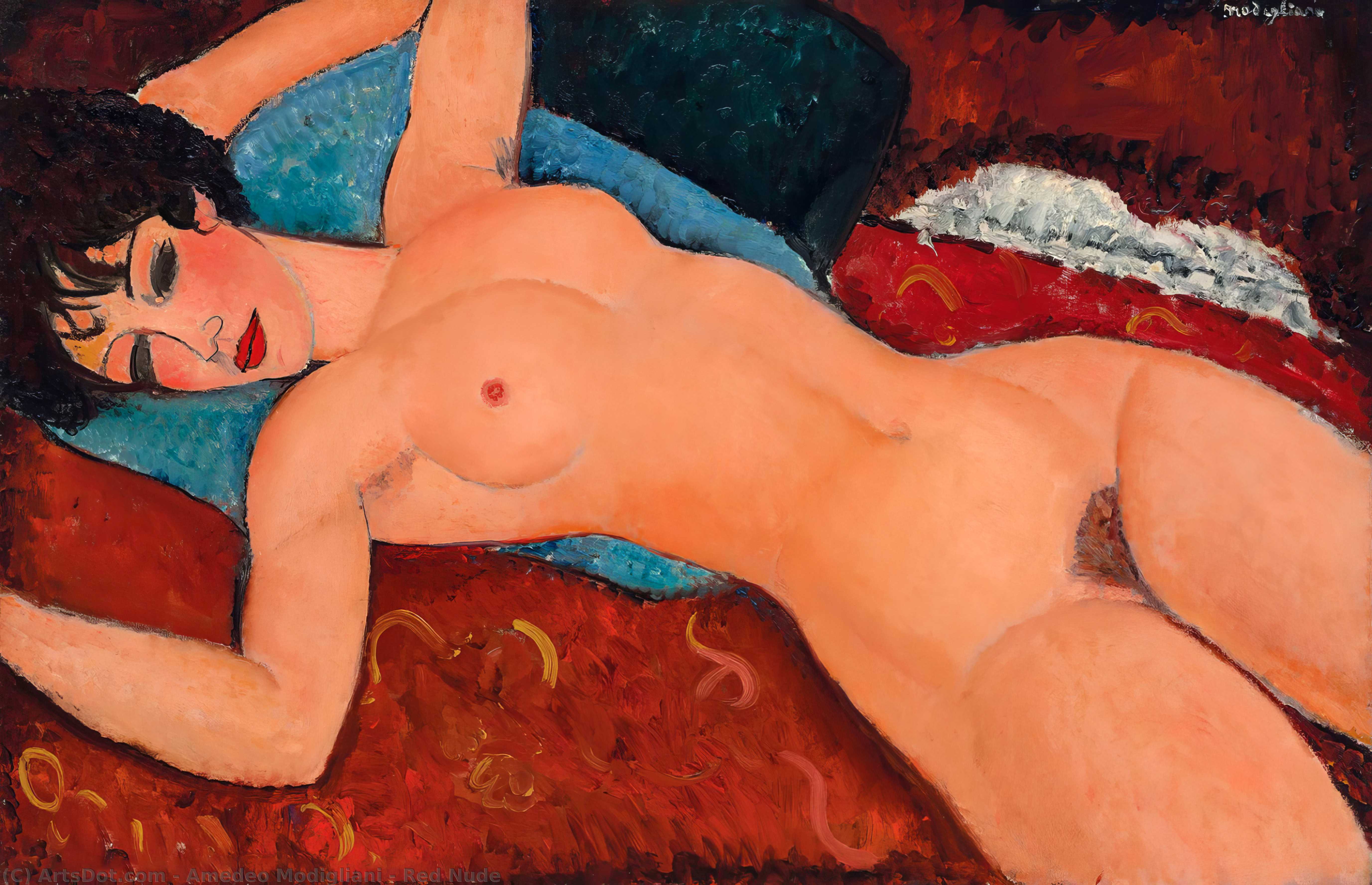 Wikoo.org - موسوعة الفنون الجميلة - اللوحة، العمل الفني Amedeo Modigliani - Red Nude