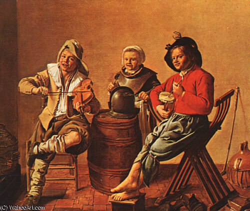 Wikioo.org - The Encyclopedia of Fine Arts - Painting, Artwork by Jan Miense Molenaer - Two Boys and a Girl Making Music, NG London