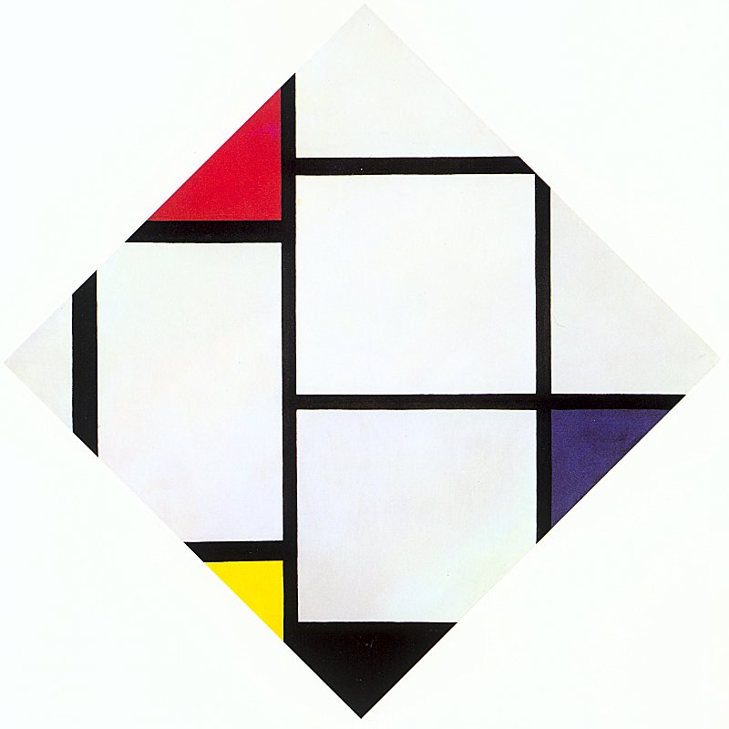 Wikioo.org – L'Enciclopedia delle Belle Arti - Pittura, Opere di Piet Mondrian - 25 losanga composizione con rosso , Grigio , Blu , Giallo , e nero