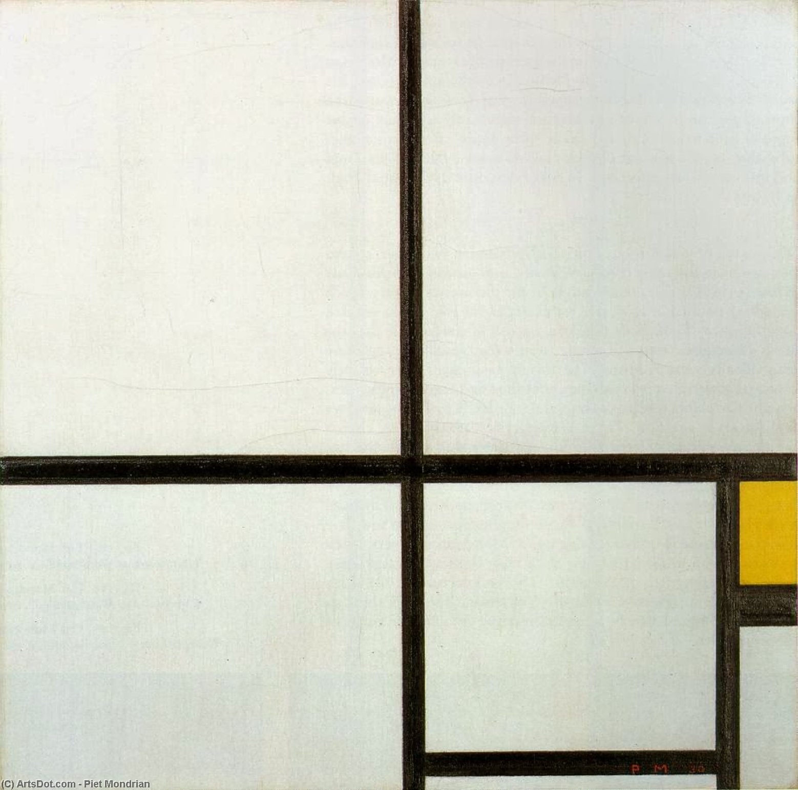 Wikoo.org - موسوعة الفنون الجميلة - اللوحة، العمل الفني Piet Mondrian - Composition with yellow patch, Ku