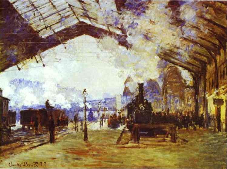 Wikioo.org - The Encyclopedia of Fine Arts - Painting, Artwork by Claude Monet - Gare Saint Lazare; the Train from Normandy