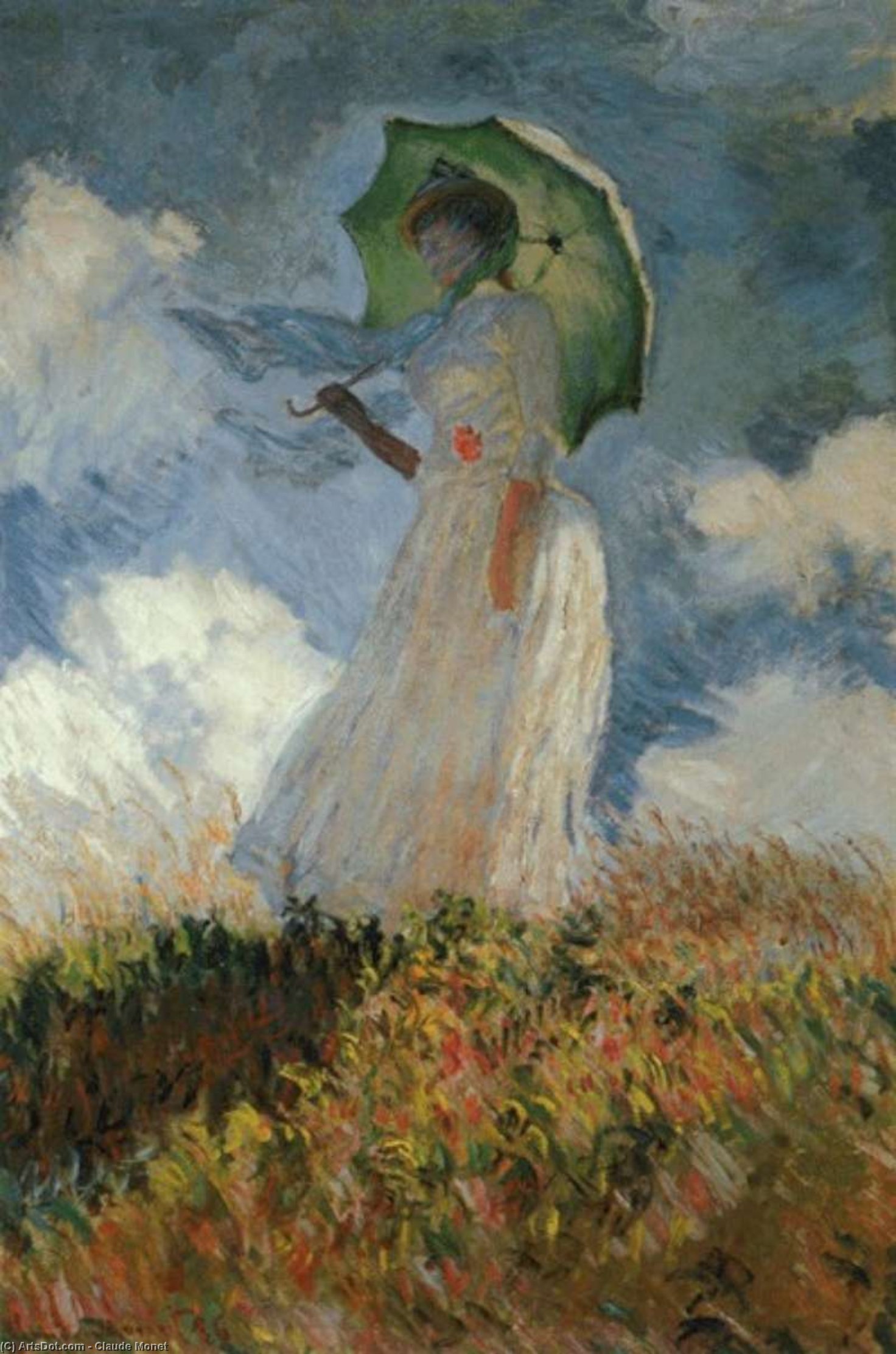 Wikioo.org - สารานุกรมวิจิตรศิลป์ - จิตรกรรม Claude Monet - Femme à l'ombrelle tournée vers la gauche