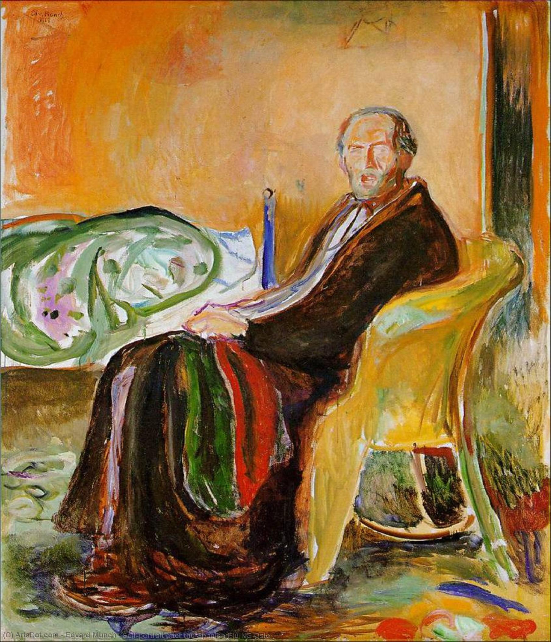 Wikoo.org - موسوعة الفنون الجميلة - اللوحة، العمل الفني Edvard Munch - Self-portrait after the Spanish Flu NG Oslo
