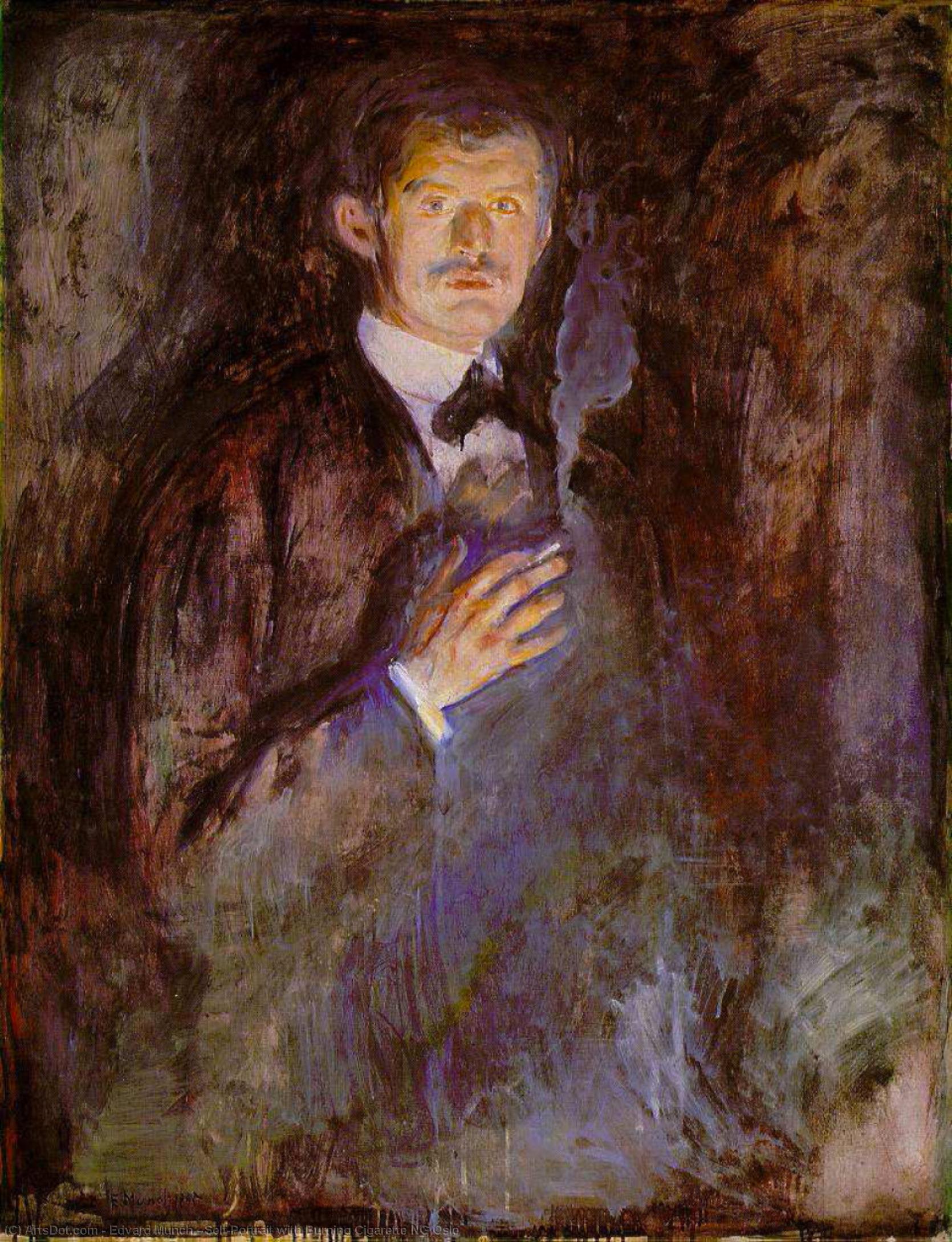 Wikioo.org - สารานุกรมวิจิตรศิลป์ - จิตรกรรม Edvard Munch - Self-Portrait with Burning Cigarette NG Oslo