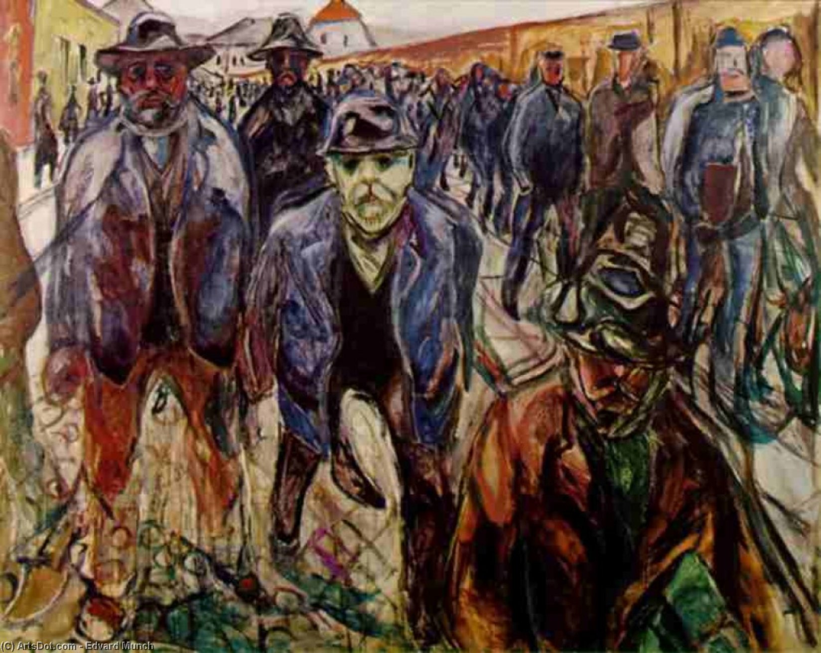 Wikioo.org - Bách khoa toàn thư về mỹ thuật - Vẽ tranh, Tác phẩm nghệ thuật Edvard Munch - Workers returning home Oil Kommunes Kunstsam