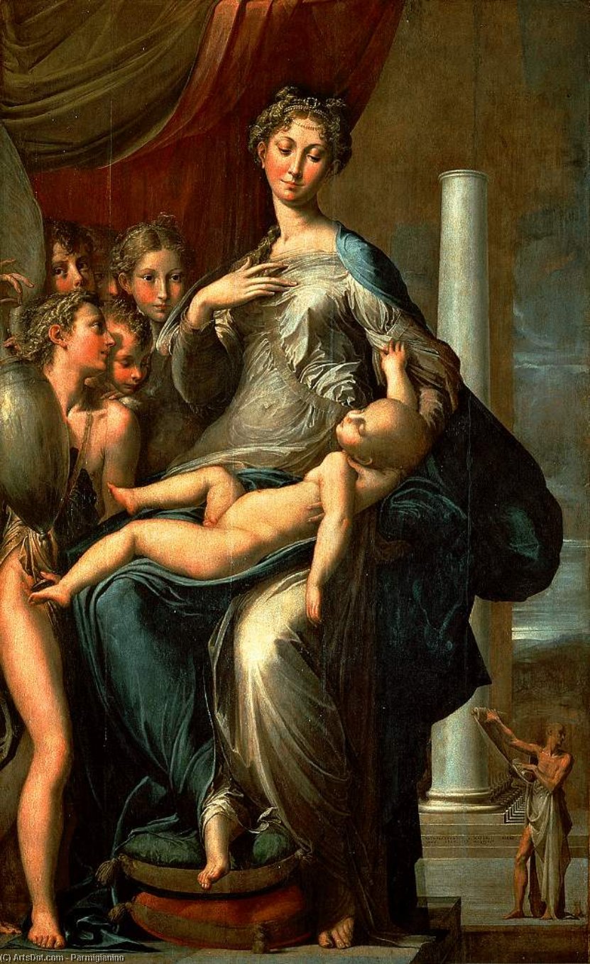 WikiOO.org - Encyclopedia of Fine Arts - Schilderen, Artwork Parmigianino - Madonna of the Long Neck Oil on wood 219 x
