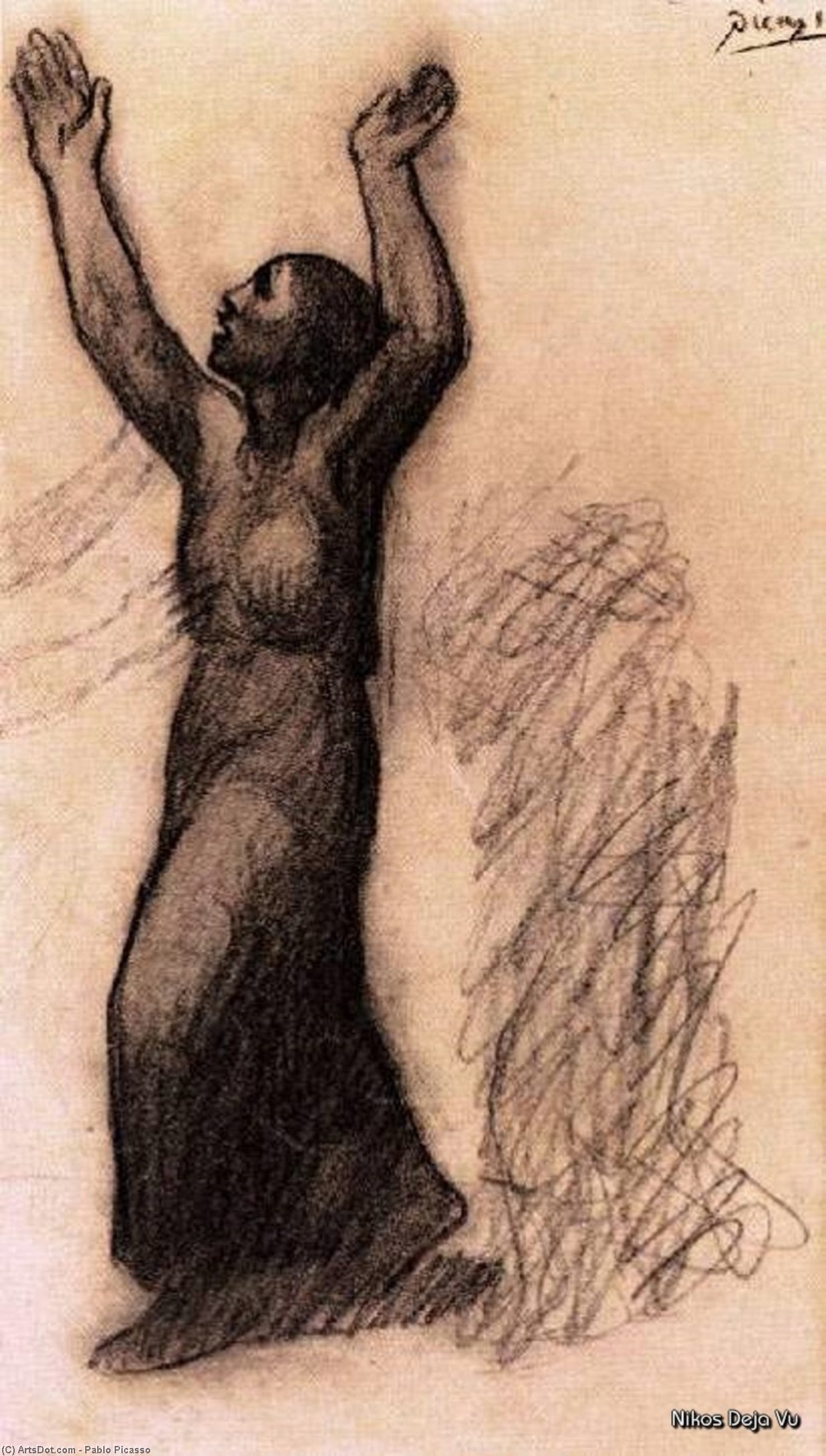 Wikioo.org – La Enciclopedia de las Bellas Artes - Pintura, Obras de arte de Pablo Picasso - Aux femme sostenes leves