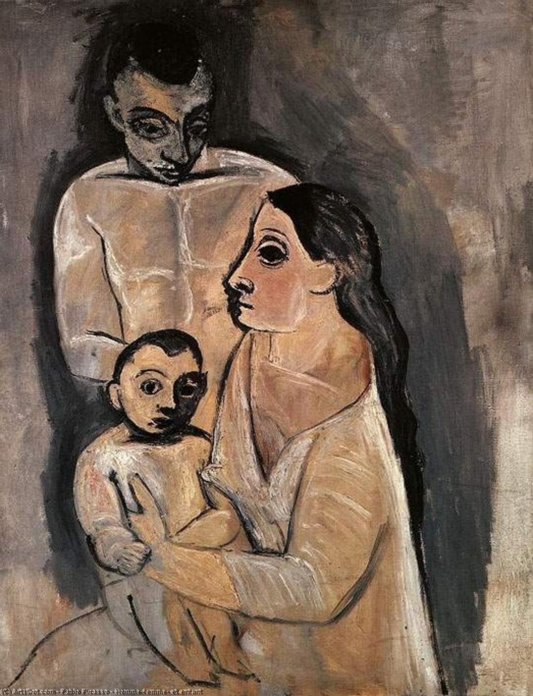Wikoo.org - موسوعة الفنون الجميلة - اللوحة، العمل الفني Pablo Picasso - Homme,femme, et enfant