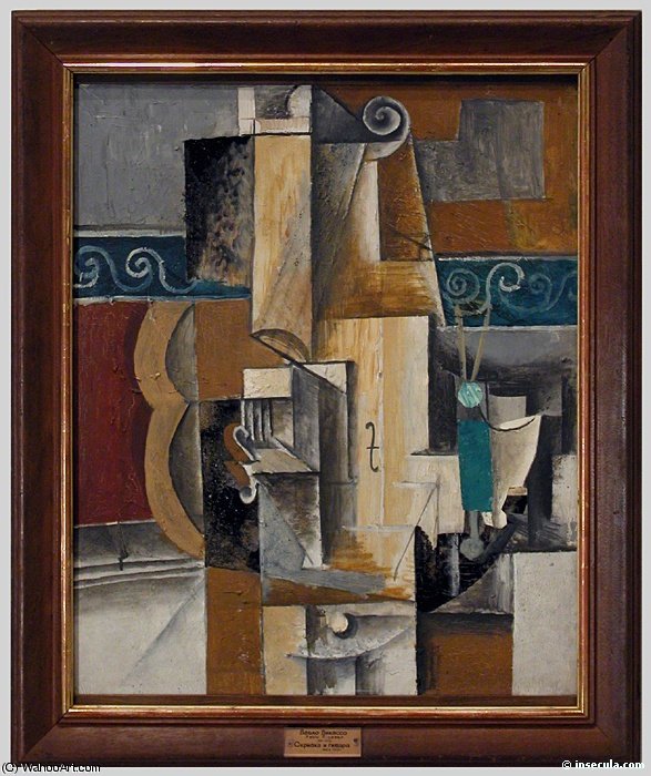 Wikioo.org - The Encyclopedia of Fine Arts - Painting, Artwork by Pablo Picasso - Violon et verres sur une table