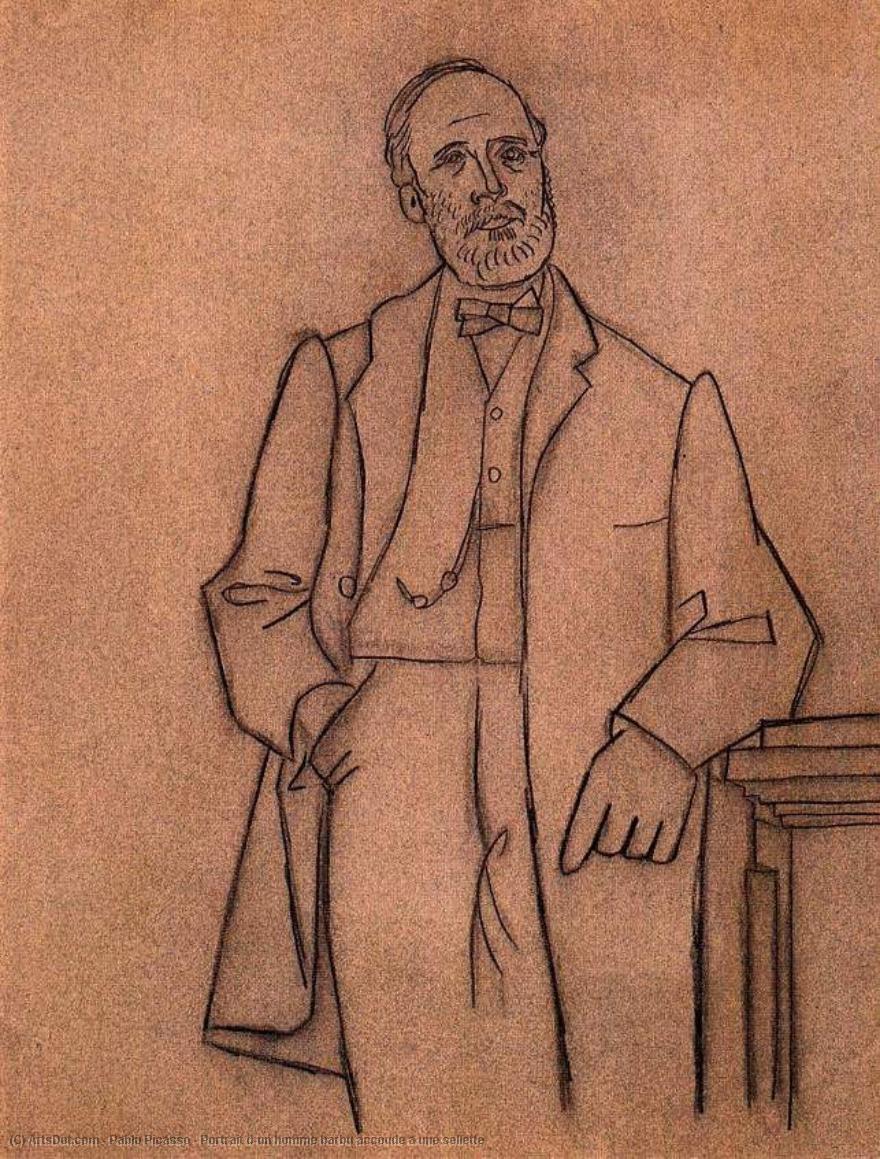 Wikioo.org - The Encyclopedia of Fine Arts - Painting, Artwork by Pablo Picasso - Portrait d'un homme barbu accoude a une sellette