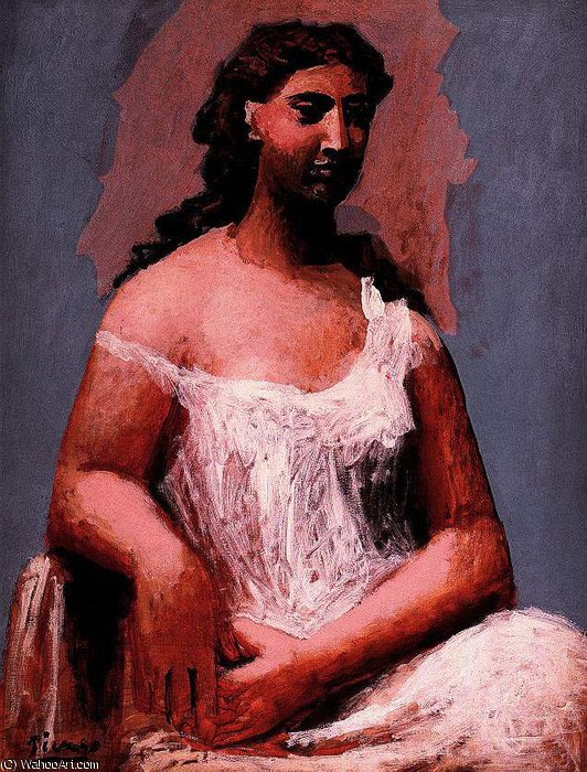 Wikoo.org - موسوعة الفنون الجميلة - اللوحة، العمل الفني Pablo Picasso - Femme assise en chemise