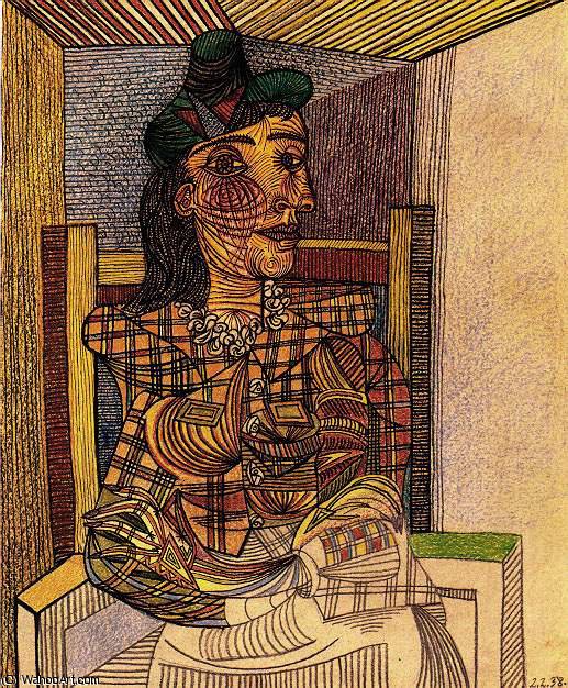 Wikoo.org - موسوعة الفنون الجميلة - اللوحة، العمل الفني Pablo Picasso - Portrait de Dora Maar assise