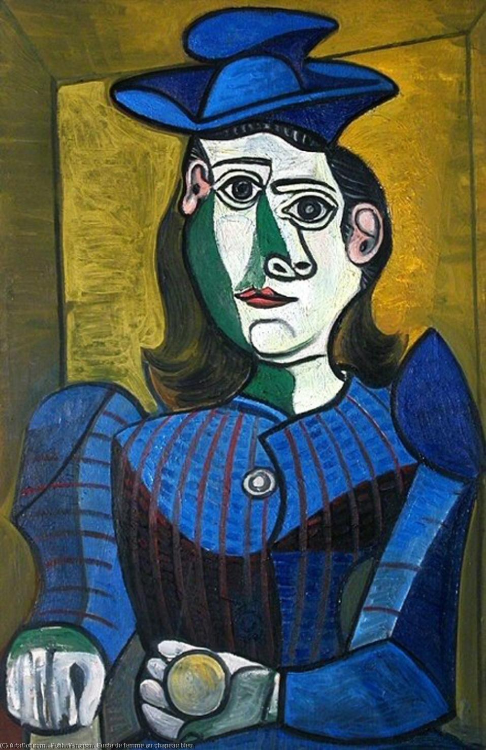 WikiOO.org - دایره المعارف هنرهای زیبا - نقاشی، آثار هنری Pablo Picasso - Buste de femme au chapeau bleu