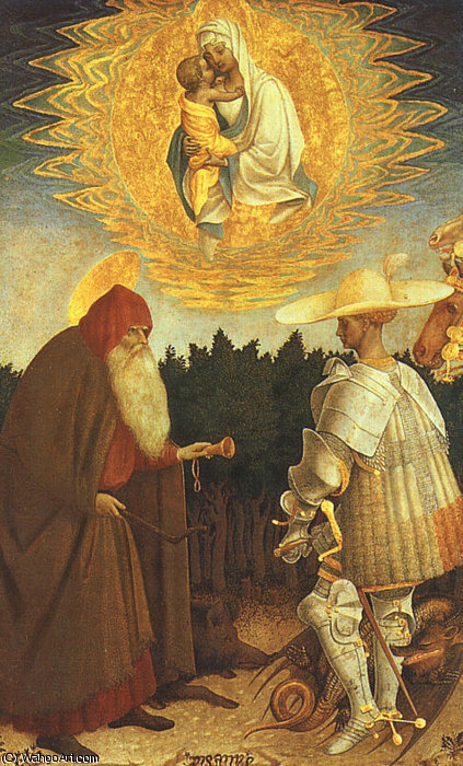 WikiOO.org - Encyclopedia of Fine Arts - Schilderen, Artwork Pisanello - The Virgin and Child with Saints George and Anthon