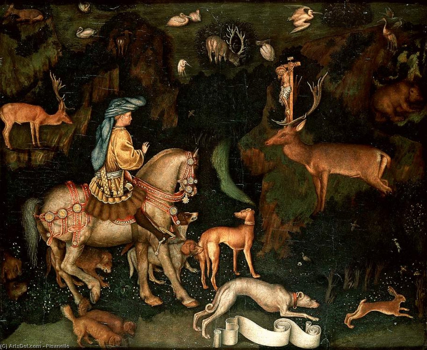 Wikioo.org - The Encyclopedia of Fine Arts - Painting, Artwork by Pisanello - The vision of Saint Eustace, NG London