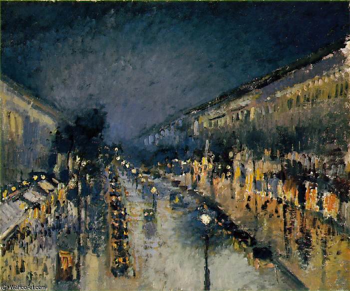 Wikioo.org - The Encyclopedia of Fine Arts - Painting, Artwork by Camille Pissarro - Le Boulevard Montmartre, effet de nuit, - (53.5x)