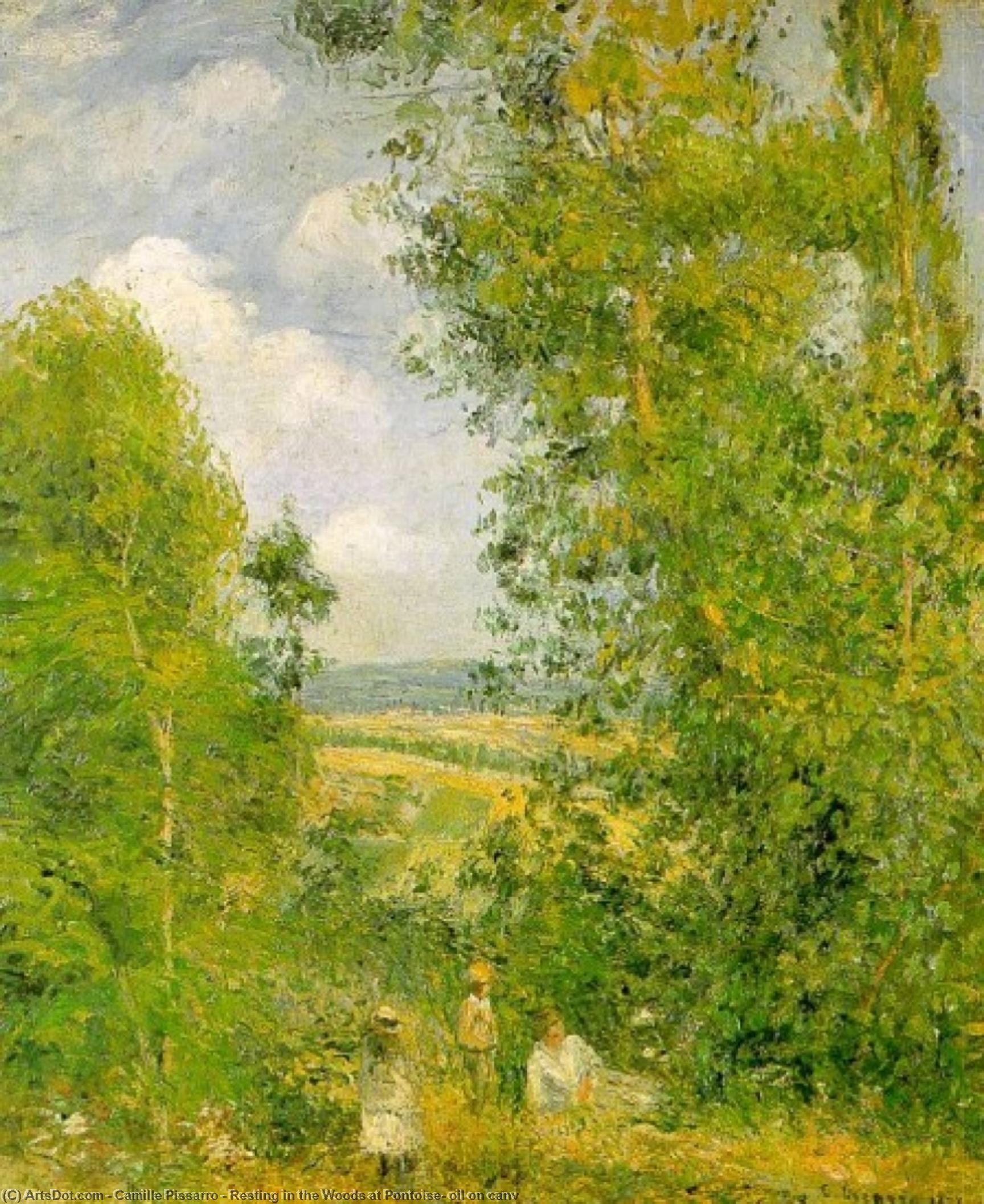 Wikioo.org - The Encyclopedia of Fine Arts - Painting, Artwork by Camille Pissarro - Resting in the Woods at Pontoise, oil on canv