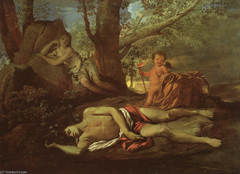 Wikioo.org - The Encyclopedia of Fine Arts - Painting, Artwork by Nicolas Poussin - Echo and Narcissus, oil on canvas, Musée du Louvre,