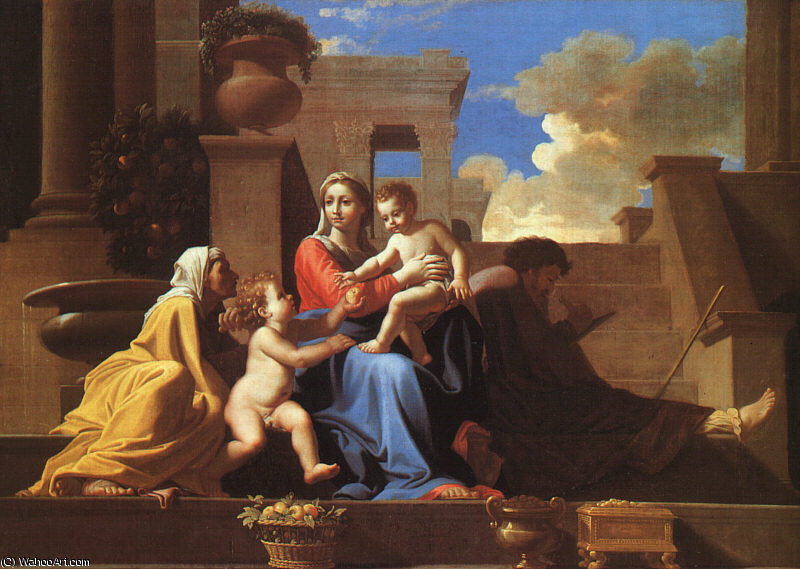 WikiOO.org – 美術百科全書 - 繪畫，作品 Nicolas Poussin - 圣家 在台阶 , 帆布 , 该natio