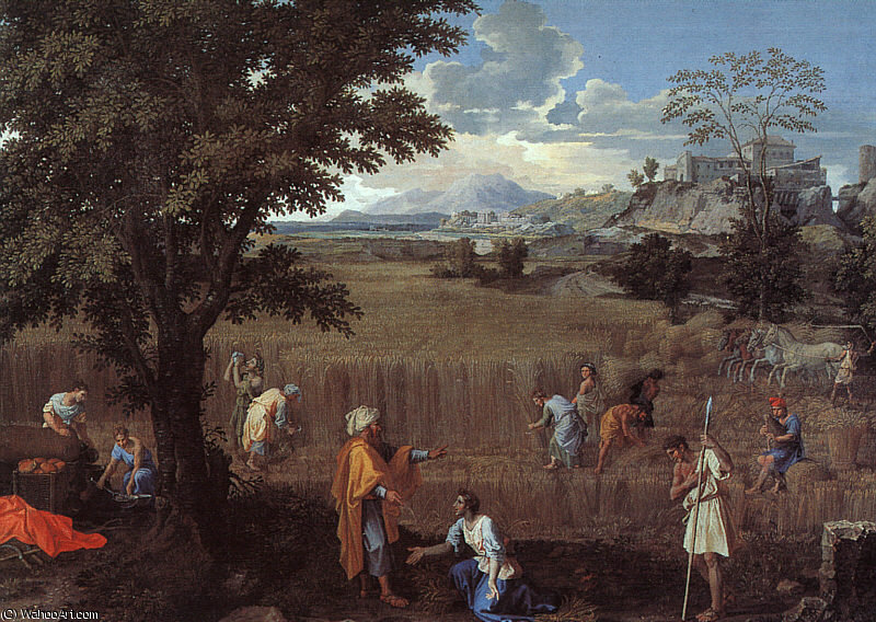 Wikioo.org – La Enciclopedia de las Bellas Artes - Pintura, Obras de arte de Nicolas Poussin - el verano ( rut y boaz ) , óleo sobre lienzo ,