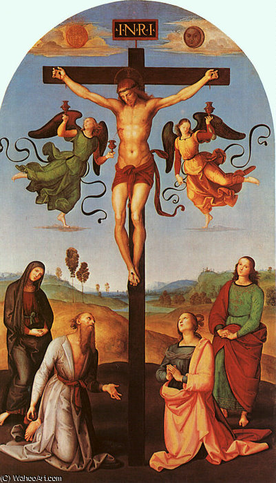 Wikioo.org - The Encyclopedia of Fine Arts - Painting, Artwork by Raphael (Raffaello Sanzio Da Urbino) - Christ on the Cross with the Virgin, Saint Jerome,