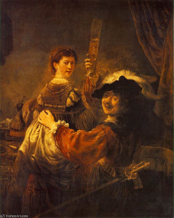 Wikioo.org - Encyklopedia Sztuk Pięknych - Malarstwo, Grafika Rembrandt Van Rijn - And saskia in the scene of the prodigal