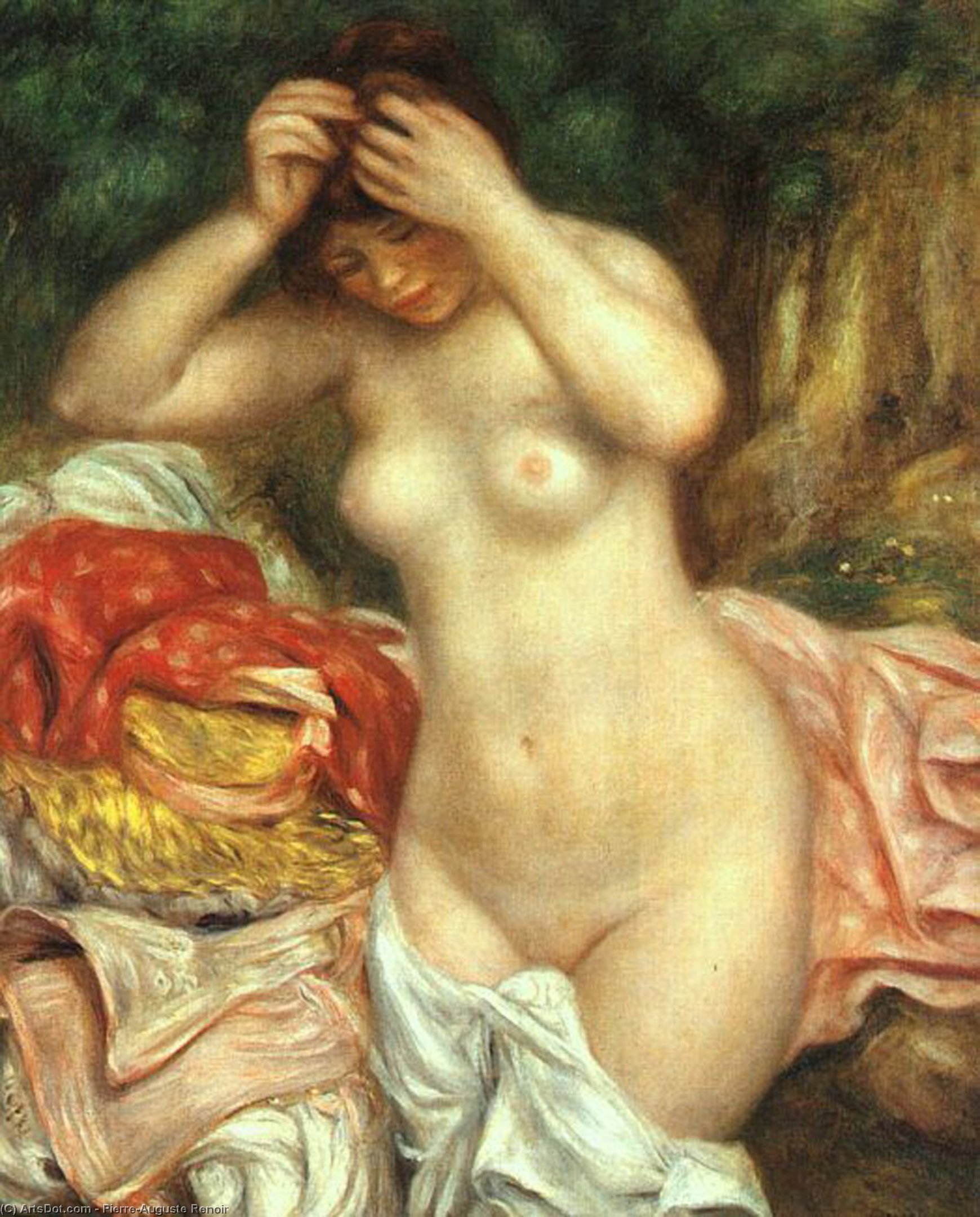 Wikioo.org - Die Enzyklopädie bildender Kunst - Malerei, Kunstwerk von Pierre-Auguste Renoir - Badegast absprechend  ihr  Haar  Inland  Empore  von