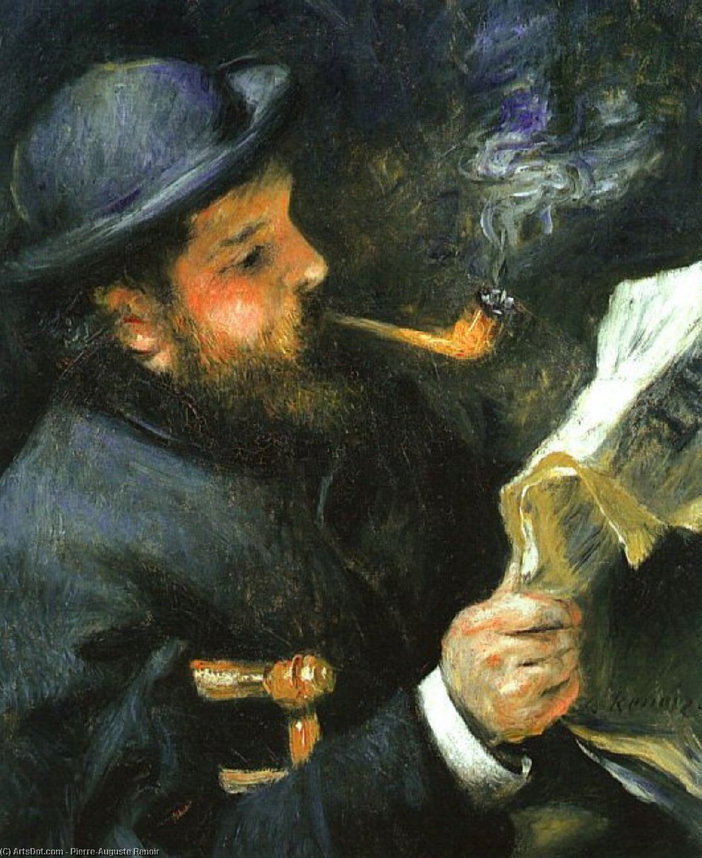 Wikioo.org – La Enciclopedia de las Bellas Artes - Pintura, Obras de arte de Pierre-Auguste Renoir - claude monet leyendo , óleo sobre lienzo , Museo Marm