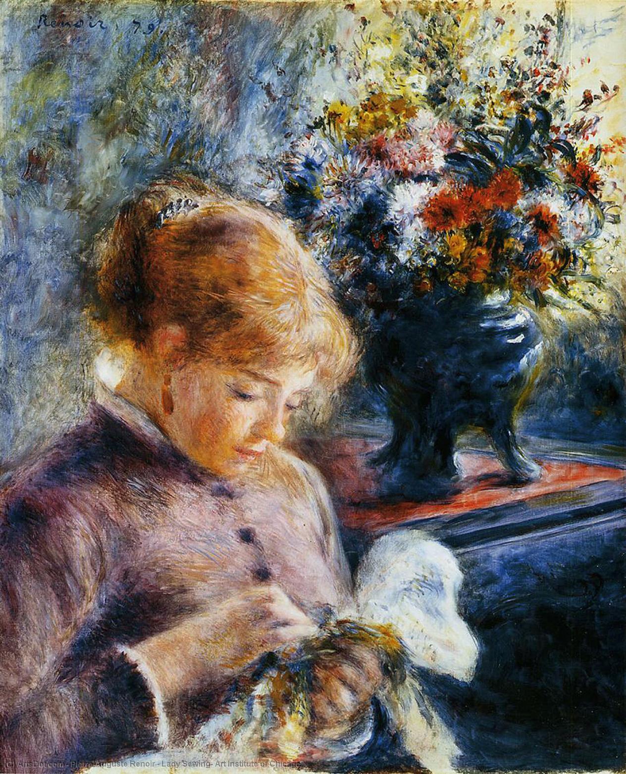 WikiOO.org - Encyclopedia of Fine Arts - Lukisan, Artwork Pierre-Auguste Renoir - Lady Sewing, Art Institute of Chicago