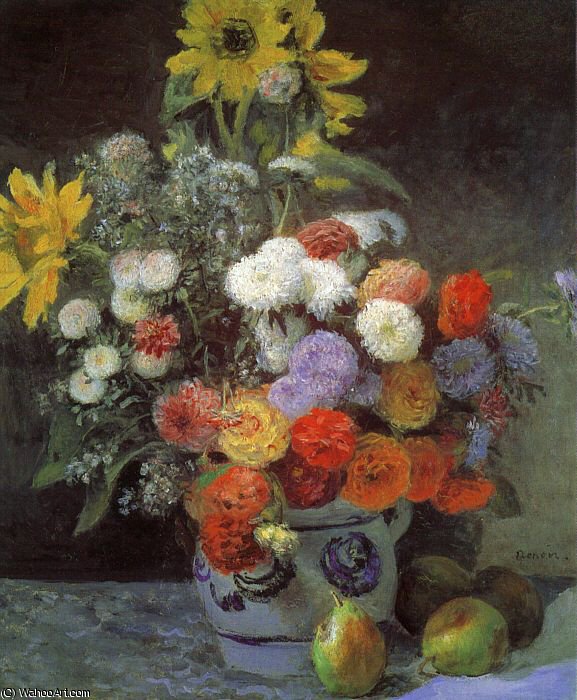 WikiOO.org - אנציקלופדיה לאמנויות יפות - ציור, יצירות אמנות Pierre-Auguste Renoir - Mixed Flowers in an Earthenware Pot, oil on pap
