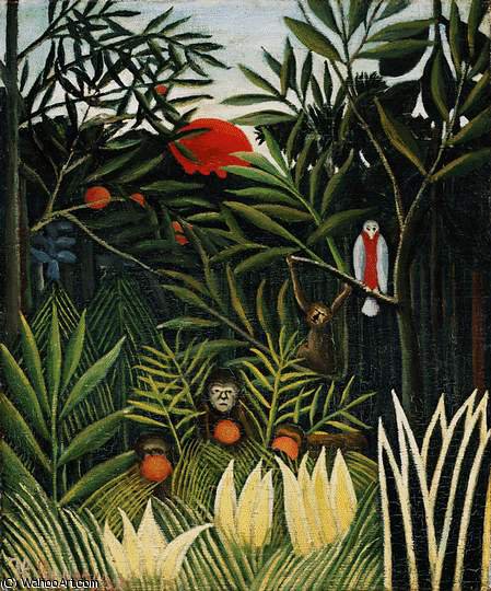 Wikioo.org – L'Encyclopédie des Beaux Arts - Peinture, Oeuvre de Henri Emilien Rousseau - paysage avec singes californie  Barnes fonda