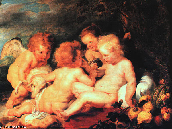 Wikioo.org - The Encyclopedia of Fine Arts - Painting, Artwork by Peter Paul Rubens - Christ and Saint John with Angels, Wilton House at Wi