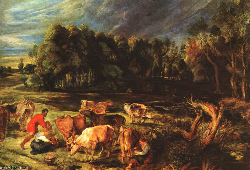 Wikioo.org - The Encyclopedia of Fine Arts - Painting, Artwork by Peter Paul Rubens - Landscape with Cows ca Alte Pinakothek München