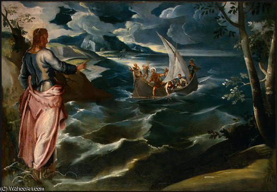 Wikioo.org - The Encyclopedia of Fine Arts - Painting, Artwork by Tintoretto (Jacopo Comin) - Christ at the sea of galilee, c. ngw