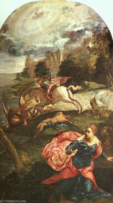 Wikioo.org – La Enciclopedia de las Bellas Artes - Pintura, Obras de arte de Tintoretto (Jacopo Comin) - san george y el dragón GN  de Londres