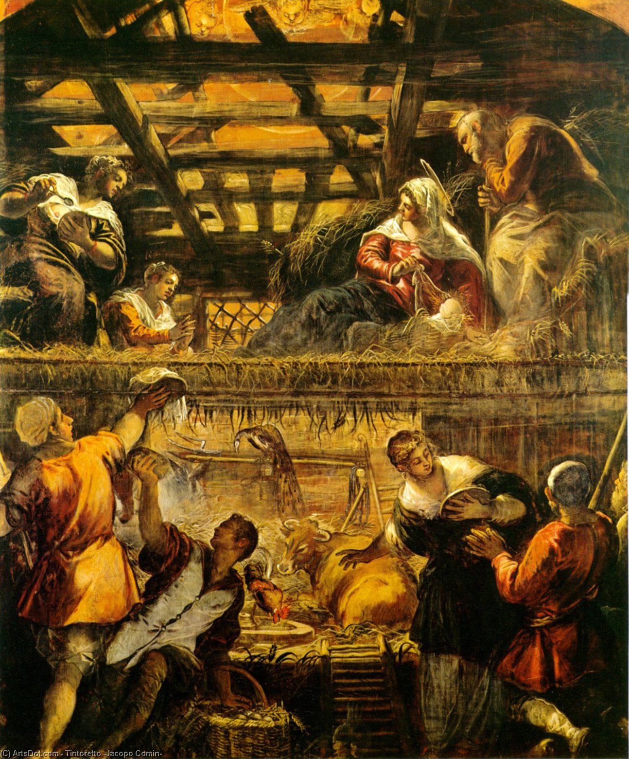 Wikioo.org - The Encyclopedia of Fine Arts - Painting, Artwork by Tintoretto (Jacopo Comin) - The Adoration of the Shepherds, - (542x455)