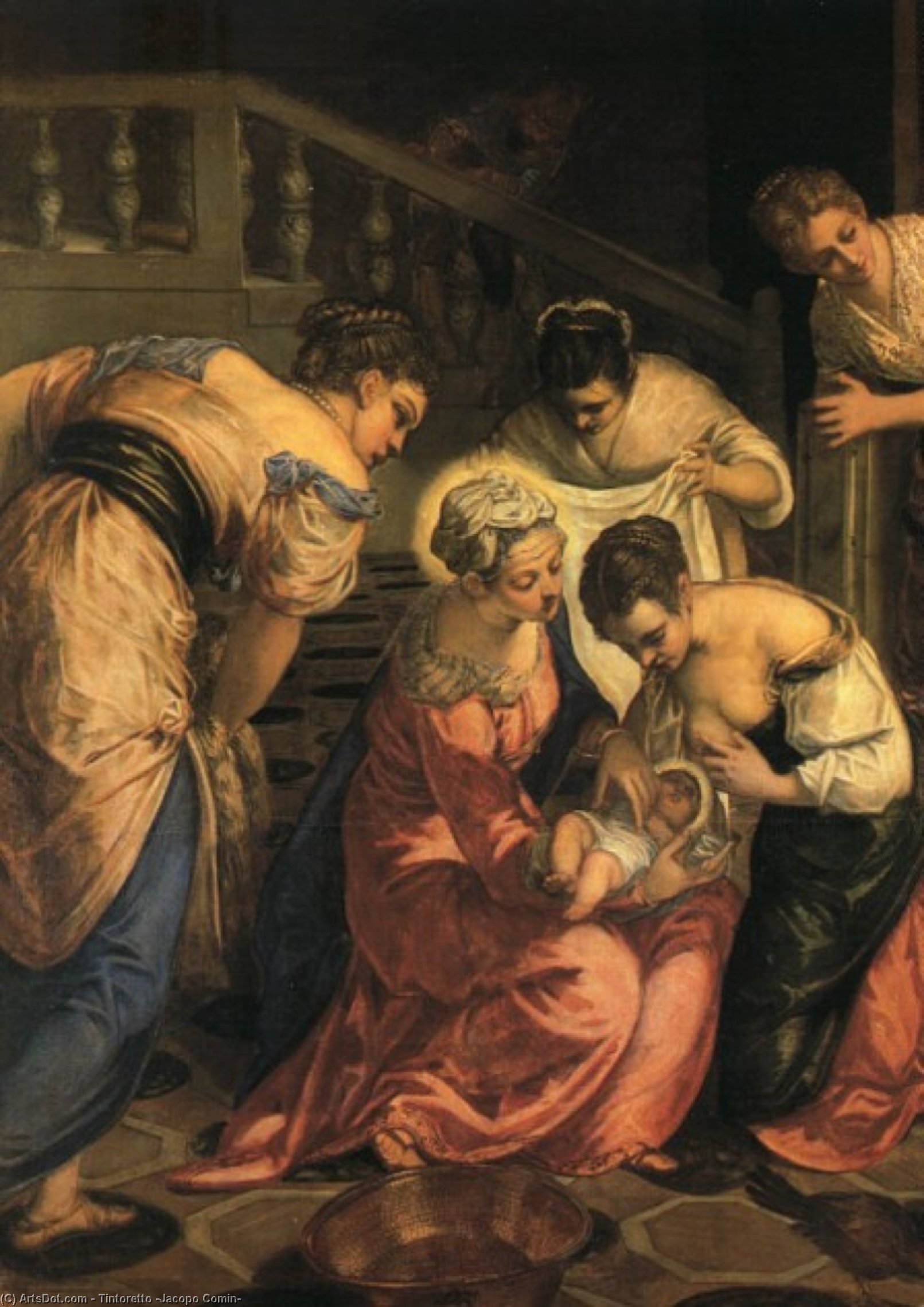 WikiOO.org - Enciklopedija dailės - Tapyba, meno kuriniai Tintoretto (Jacopo Comin) - The birth of john the baptist, detail, erem