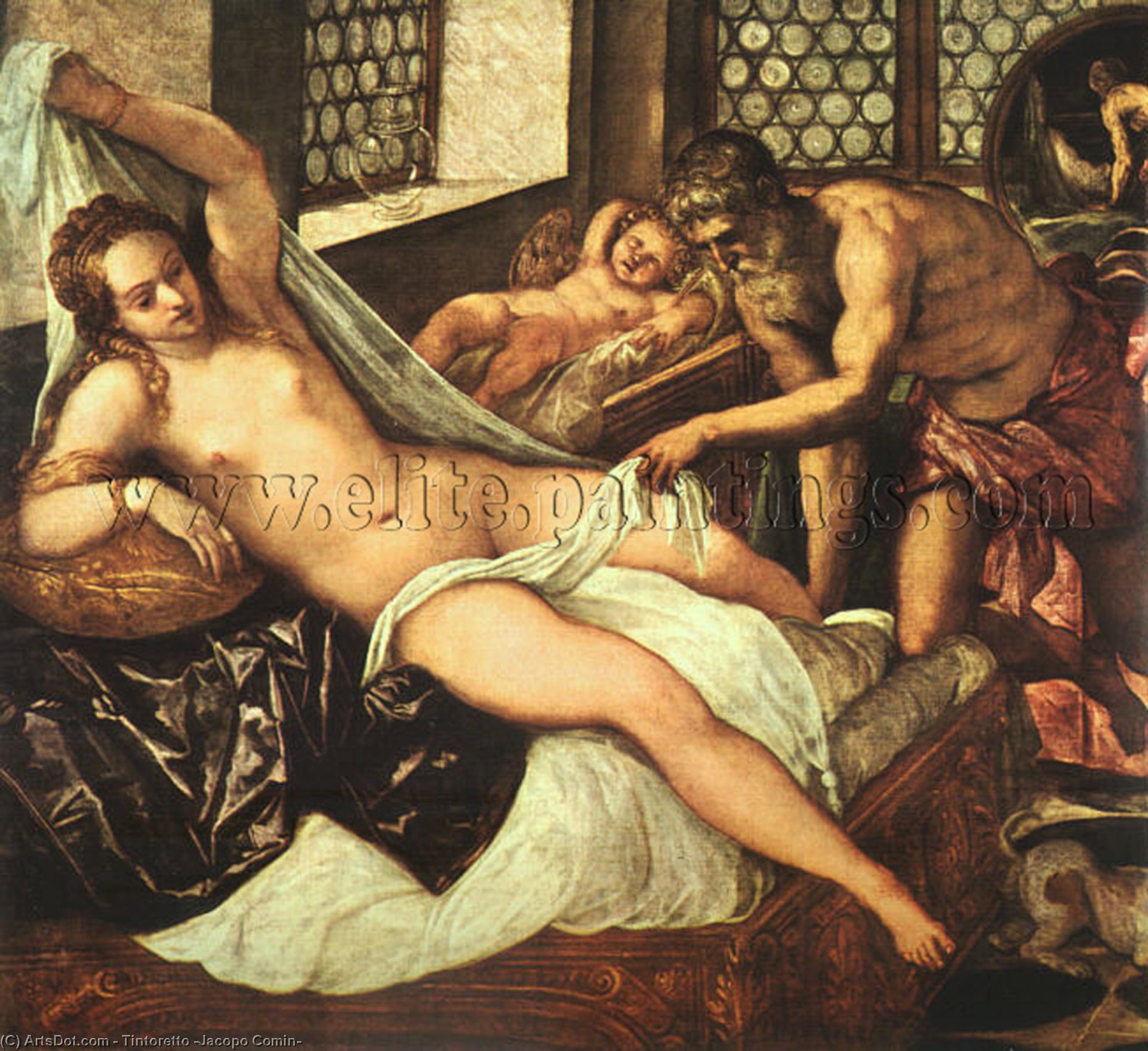 WikiOO.org - Enciklopedija dailės - Tapyba, meno kuriniai Tintoretto (Jacopo Comin) - Vulcanus takes mars and venus unawares, detail, a