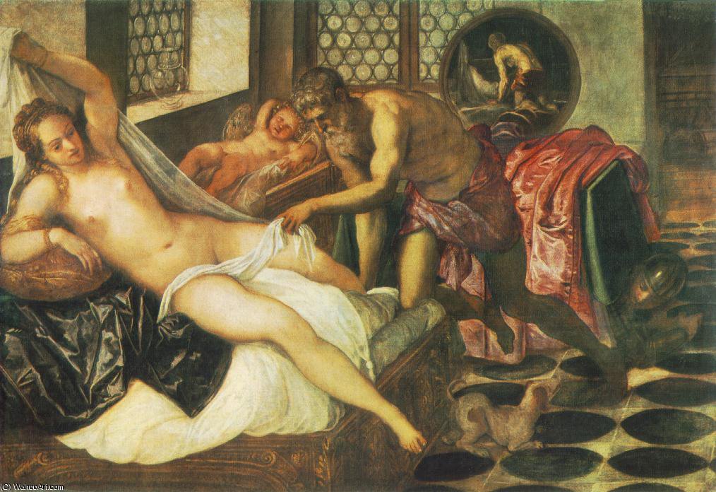 Wikioo.org - สารานุกรมวิจิตรศิลป์ - จิตรกรรม Tintoretto (Jacopo Comin) - Vulcanus takes mars and venus unawares. münchen