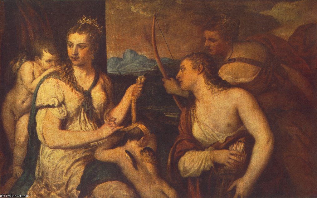 Wikioo.org - สารานุกรมวิจิตรศิลป์ - จิตรกรรม Tiziano Vecellio (Titian) - Venus blindfolding cupid, galleria borghese,roma