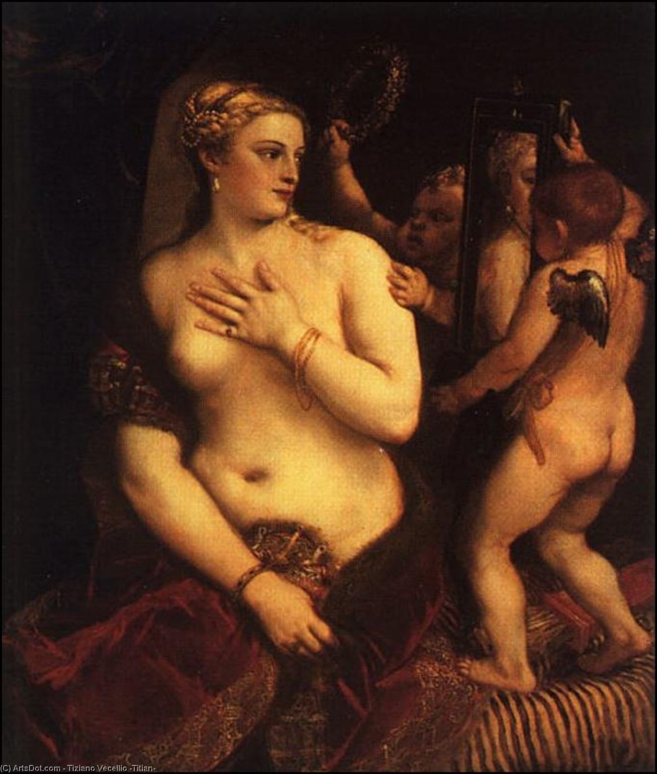 Wikioo.org – La Enciclopedia de las Bellas Artes - Pintura, Obras de arte de Tiziano Vecellio (Titian) - Venus con un espejo , ngw