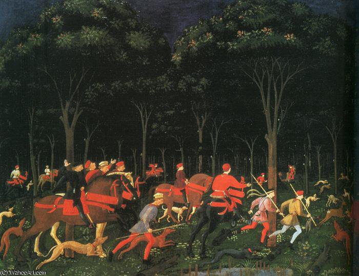 Wikioo.org - The Encyclopedia of Fine Arts - Painting, Artwork by Paolo Uccello - The hunt in the forest (left),1468, ashmolean museum