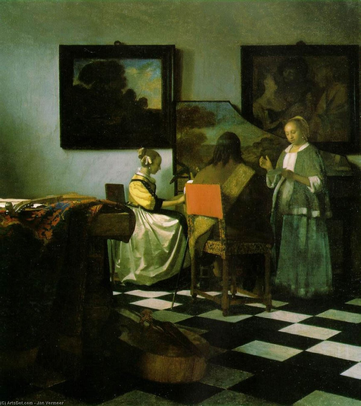 Wikioo.org – La Enciclopedia de las Bellas Artes - Pintura, Obras de arte de Jan Vermeer - el concierto california  Isabela  san