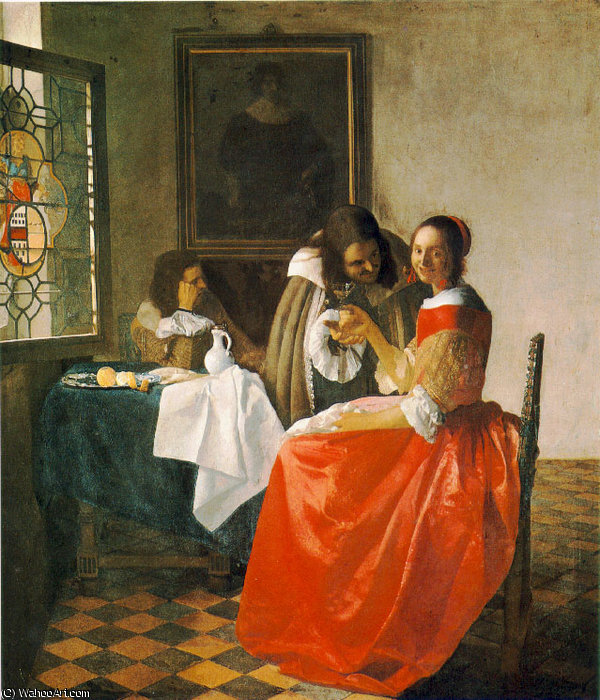 Wikoo.org - موسوعة الفنون الجميلة - اللوحة، العمل الفني Jan Vermeer - The girl with wineglass, Herzog A